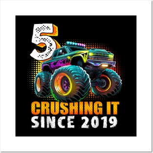 Monster Truck 5 Year Old Boys 5th Birthday Party Born 2019 Posters and Art